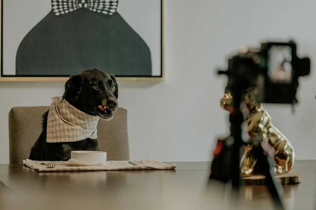 Chien &agrave; table